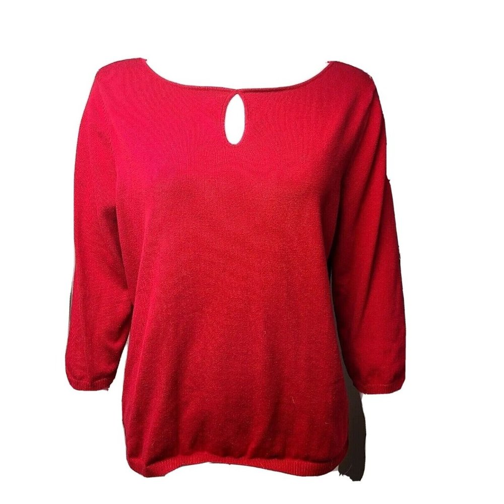 Lane Bryant Sweater Womens Size 14/16‎ Solid All Red 3/4 Sleeve Keyhole Neckline